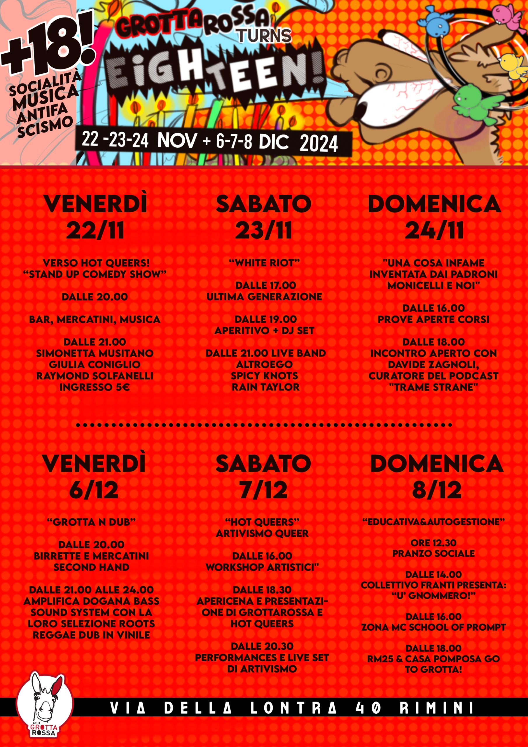 Programma del Festival per i 18 anni di Grotta Rossa