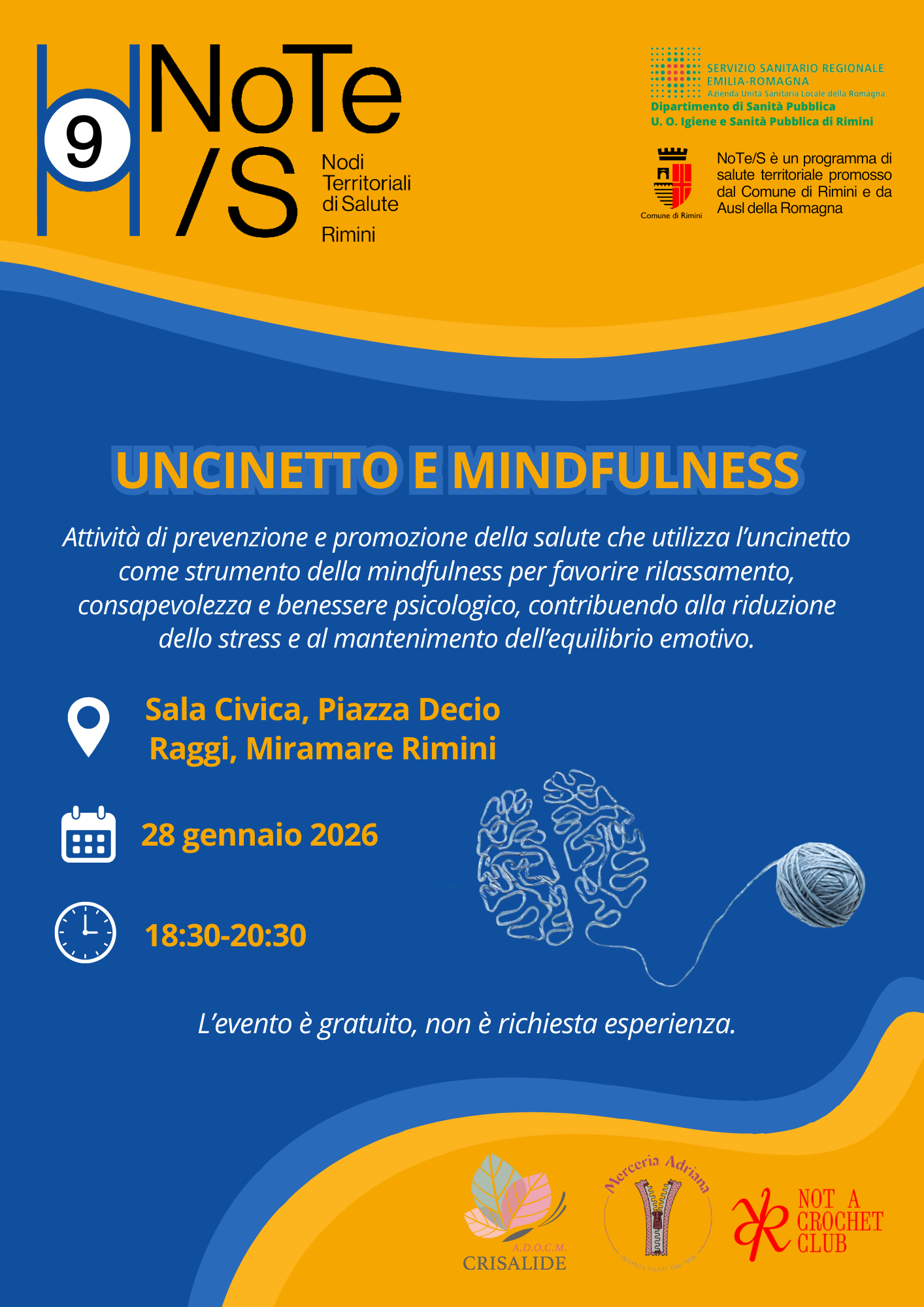 volantino uncinetto e mindfulness a Miramare