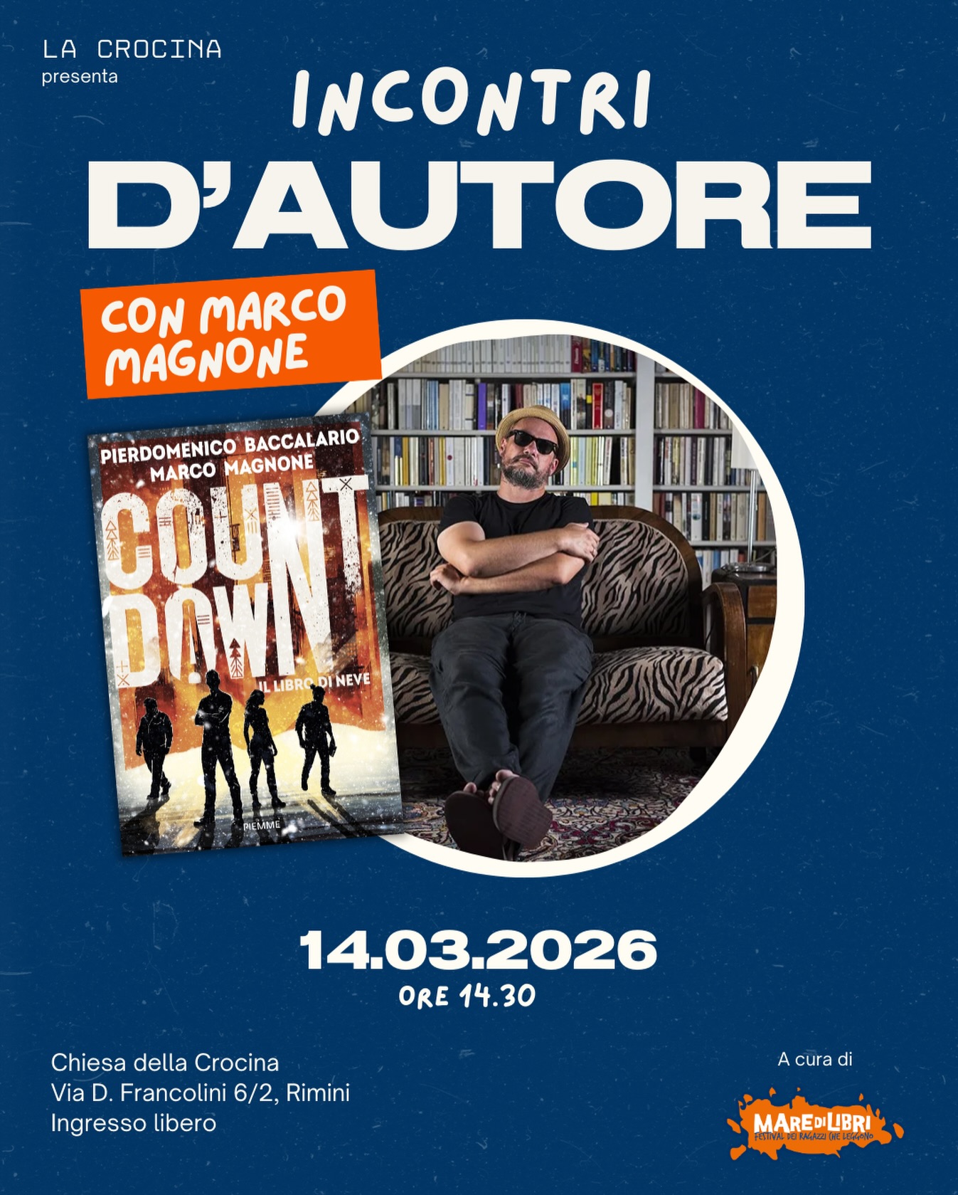 Locandina evento con Marco Magnone a La Crocina