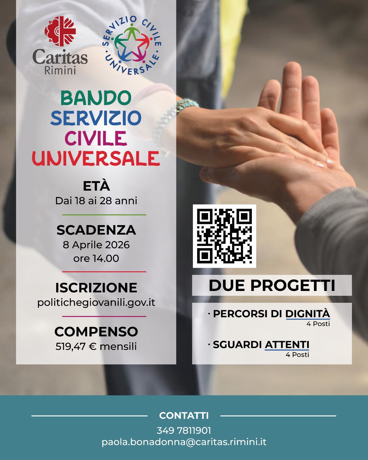 Volantino con i progetti di servizio civile alla Caritas di Rimini