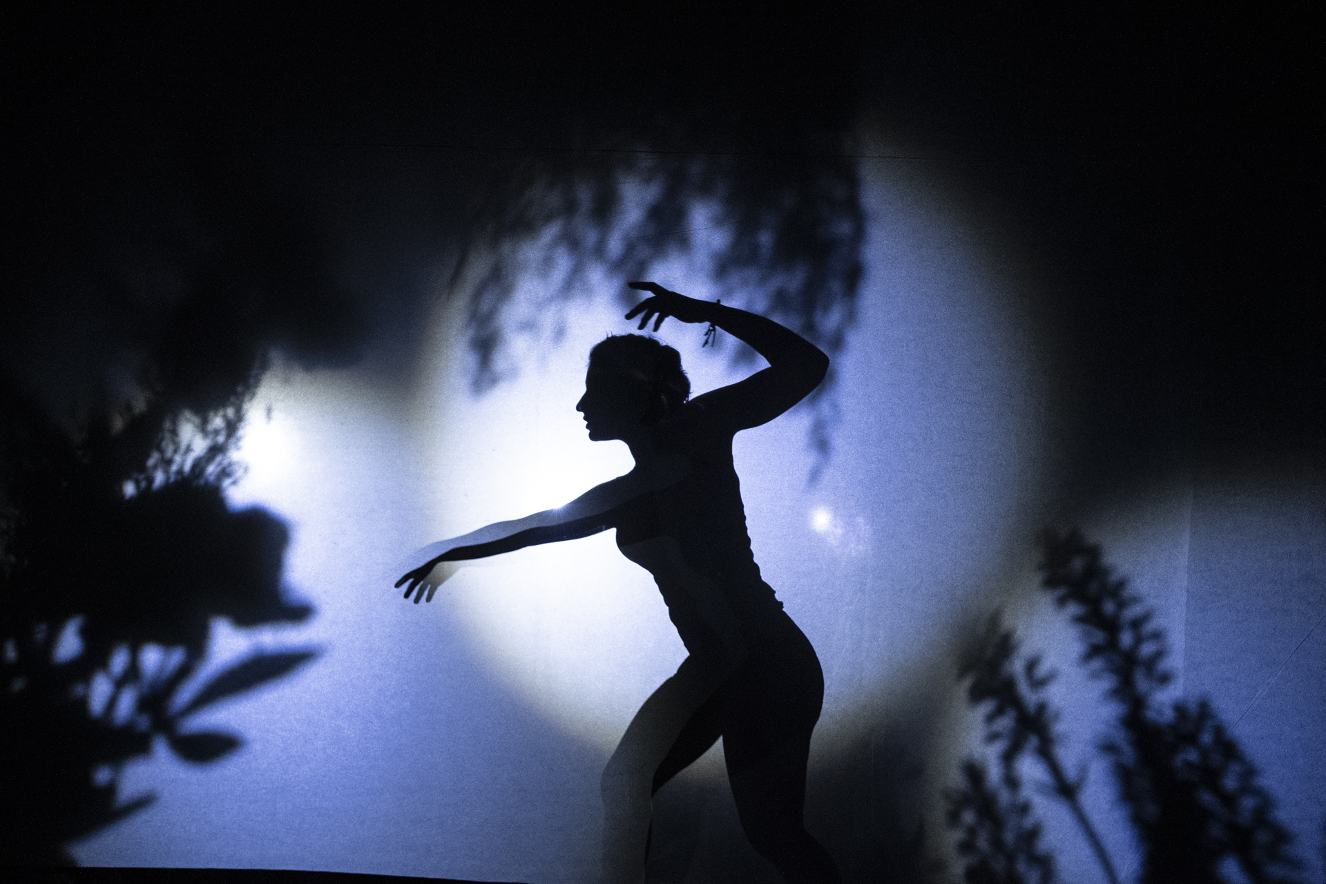 Una ragazza in controluce sul palcoscenico